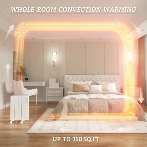 BREEZEHEAT 800w Convection Panel Heater-Portable Electric Heaters, Plug-in Wall Heaters for Indoor Use, Fanless Ultra Quiet, Wall Mount Space Heater w/Remote Control, LED Display, Timer (White) - Image 4