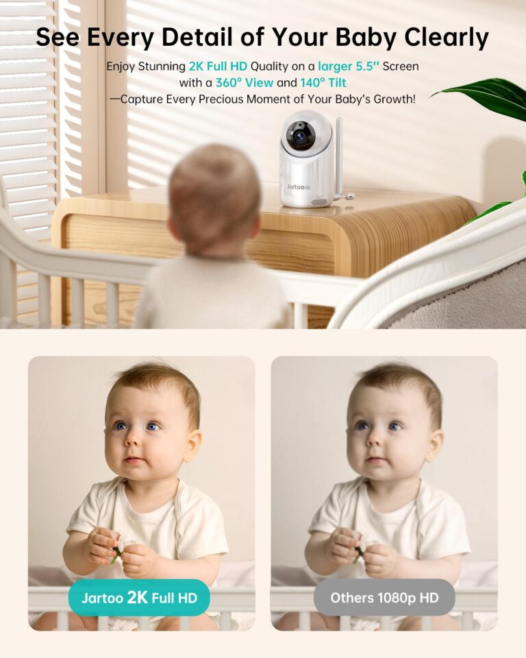 Jartoo 2K Video Baby Monitor with Camera and Audio, 3000ft Long Range Baby Monitor No WiFi 5.5" FHD Screen ANC Baby Camera Wireless, Room, Portable, Night Vision, 2-Way Talk, AI Cry Detect, 6000mAh - Image 9