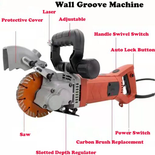 TIEKJOT 110 V Wall Chaser Groove Cutting Machine Electric Concrete Cutter 4800 W for Brick Grooving Slotting Power Masonry Saw With 5 Pcs 5 Inch Saw Blades Infrared Sighting and Dustproof - Image 2