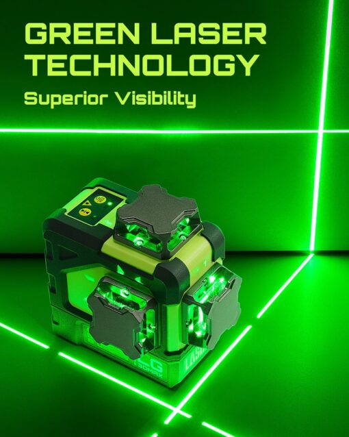 LasGoo LG-3DMAX 3x360° Green Laser Level, 3D Self-Leveling Cross Line Laser with 2 Rechargeable Lithium Batteries, Fine-Tuning Bracket Adapter, Green Laser Enhancement Glasses, and Hard Carrying Case - Image 7