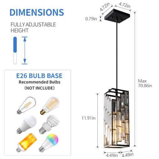 FDPBY Black Pendant Lighting Modern Pendant Light, Mini Crystal Chandeliers,Adjustable Pendant Light Fixture for Kitchen Island Dinning Room Bedroom (3 Pack) - Image 5