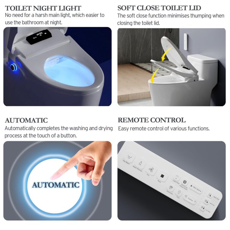 XCQQ Bidet Toilet Seat Round, Bidet with Warm Water and Air Dryer, Heated Toilet Seat, Multiple Spray Modes for Family Members, Self Cleaning Nozzle, Night Light, Remote Control - Image 4