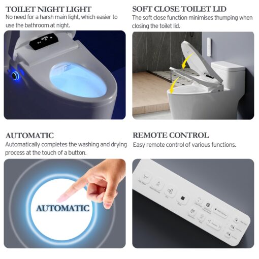 XCQQ Bidet Toilet Seat Elongated, Bidet with Warm Water and Air Dryer, Heated Toilet Seat, Multiple Spray Modes for Family Members, Self Cleaning Nozzle, Night Light, Remote Control - Image 4