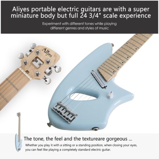 Aliyes Ultra Light Electric Guitar for Adult,Full 24 3/4" Scale for Travel and Practice,Portable Small Size Guitar Featherlight,Solid Wood,All Accessories (Ice Blue) - Image 6