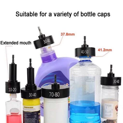 Pneumatic bottle cap sealer, handheld bottle cap screw sealer with 6 capping heads (10-50 mm), up to 2600RPM, for plastic and glass bottle caps - Image 2