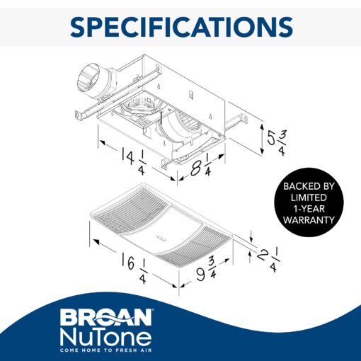Broan-NuTone Non-Lit PowerHeat Bathroom Exhaust Fan and Heater, 80 CFM, 1.5 Sones, White - Image 7