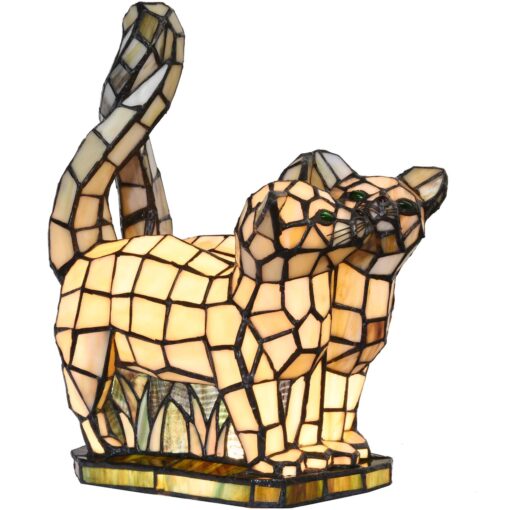 Bieye L10771 Cats in Love Tiffany Style Stained Glass Accent Table Lamp Night Light for Home Decoration (Two Cats, Yellow)