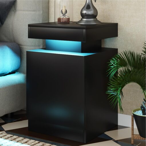 oneinmil Nightstand Set of 2 with LED Lights,Night Stand with Storage Cabinet for Bedroom,Bedside Table with LED, Black - Image 8