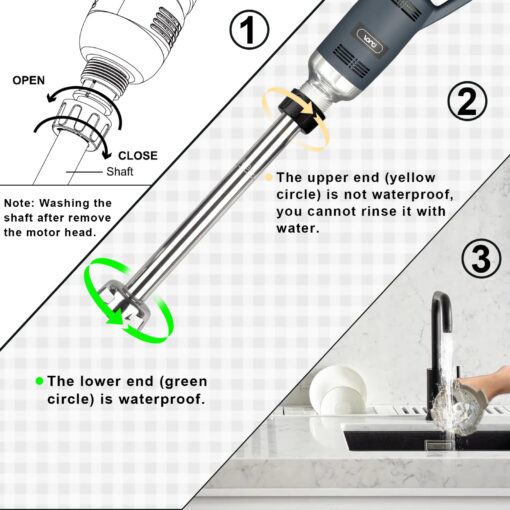 VONCI 500W Commercial Immersion Blender Handheld, 20" 304 Removable Shaft, Heavy Duty Stick Blender with Variable Speed 6000-20000RPM, Long Hand Mixer for Professional Kitchen Use. - Image 3