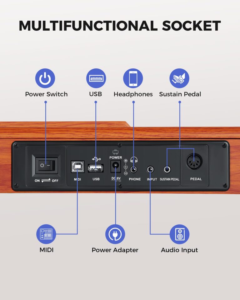 Fesley Weighted Piano Keyboard 88 Keys: Full Size Electric Keyboard Piano for Beginners, Portable 88 Key Keyboard with Daul Speaker,Sustain Pedal,Power Adapter,Support Bluetooth,USB MIDI,FEP300, Brown - Image 5