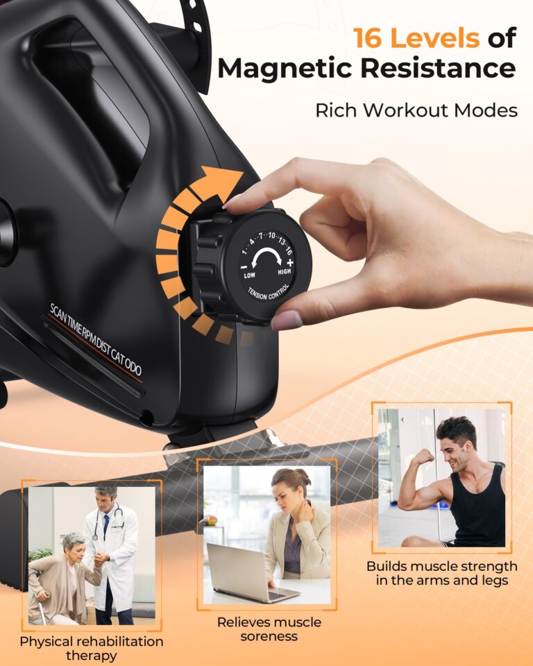 YOSUDA Under Desk Bike Pedal Exerciser, Mini Bike with Bluetooth Portable Foot Cycle Arm & Leg Peddler Machine with 2 Resistance Bands & Non-Slip Mat - Image 7