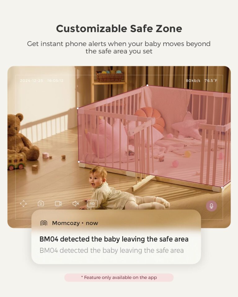 Momcozy Smart WiFi Baby Monitor with Camera and Audio, 5" 1080P Screen with Wall Mount, Motion & Cry Detection, Safe Fence, Clear Night Vision, 5000mAh Battery, 2-Way Talk, Photo & Video Recording - Image 7