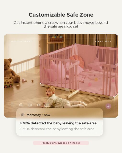 Momcozy Smart WiFi Baby Monitor with Camera and Audio, 5" 1080P Screen with Wall Mount, Motion & Cry Detection, Safe Fence, Clear Night Vision, 5000mAh Battery, 2-Way Talk, Photo & Video Recording - Image 7