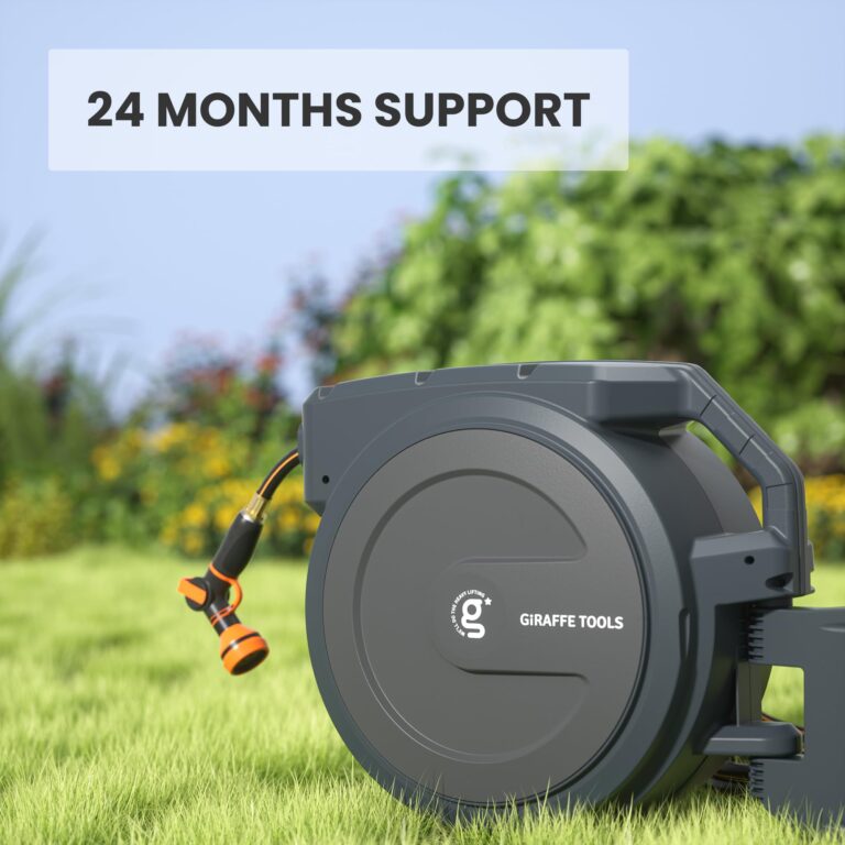 Giraffe Tools AW30 1/2MB Retractable Garden Hose Reel 1/2" x 100 ft PRO Metal Bracket, Heavy Duty, Any Length Lock Hose Reel, 100 ft, Dark Grey - Image 4