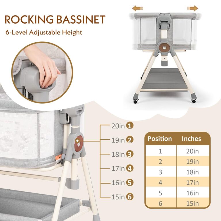 Hichangto Baby Bassinet,Rocking Bassinet with Waterproof Sheet,3 in 1 Baby Bassinets Bedside Sleeper,6 Height Adjustable Bedside Bassinet for Newborn(Grey) - Image 4