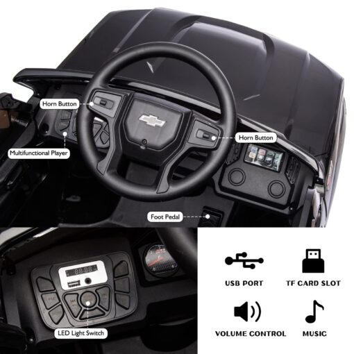 Bopilon 12V Electric Car for Kids,Licensed Chevy Silverado Truck Kids Ride On Car with Remote Control Battery Powered Electric Vehicle Toy Car, 4-Wheeler Suspension, Music& Lights, 3 Speeds(Black) - Image 3