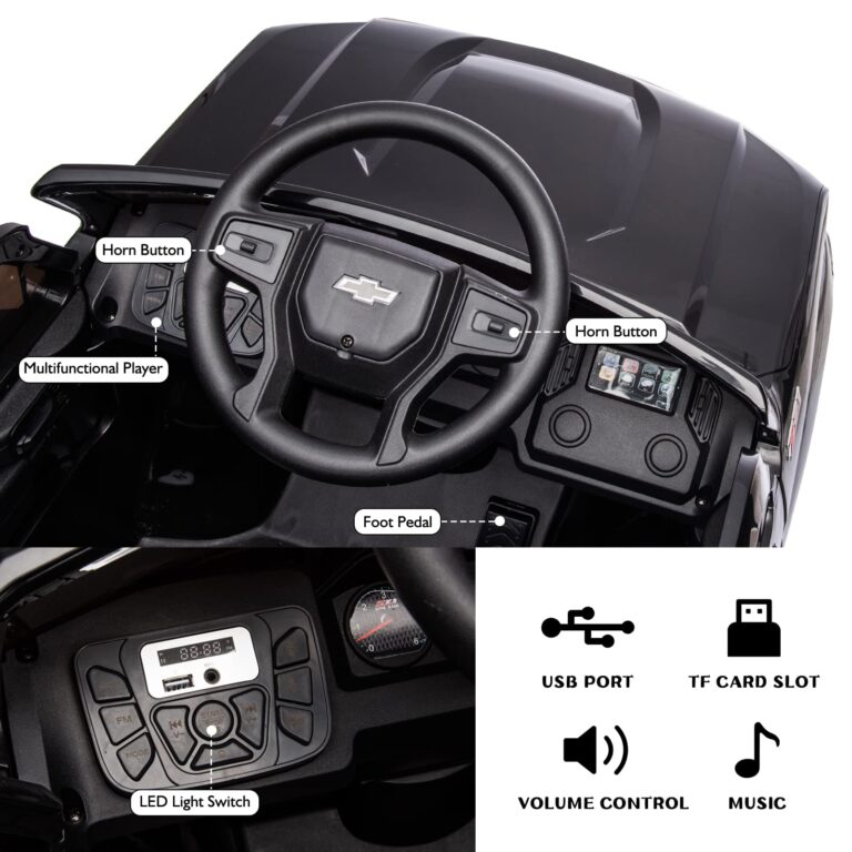 Bopilon 12V Electric Car for Kids,Licensed Chevy Silverado Truck Kids Ride On Car with Remote Control Battery Powered Electric Vehicle Toy Car, 4-Wheeler Suspension, Music& Lights, 3 Speeds(Black) - Image 3