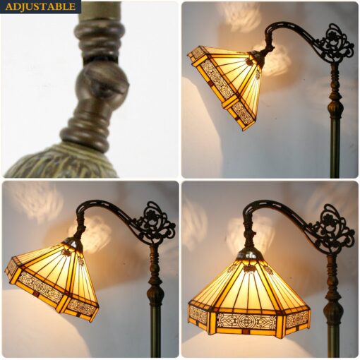 WERFACTORY Tiffany Floor Lamp Mission Hexagon Stained Glass Arched Lamp 12X18X64 Inches Gooseneck Adjustable Corner Standing Reading Light Decor Bedroom Living Room S011 Series - Image 5