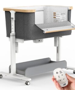 VaVaSoo Rocking Bassinet for Baby Electric Automatic Bedside Sleeper Rocks Itself 3 Motion Auto Rolling Newborn Cradle 5 Height Adjustable with Music, Wheels, Storage, Dark Grey