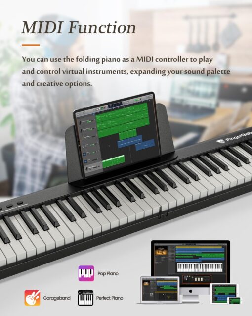 FingerBallet Portable Piano Keyboard, Semi-Weighted Folding Digital Piano 88 Key, Full Size, Wood Grain, Electric Piano Keyboard w/MIDI Bluetooth, Suitable for Adult, Toddler, Kids - Image 4