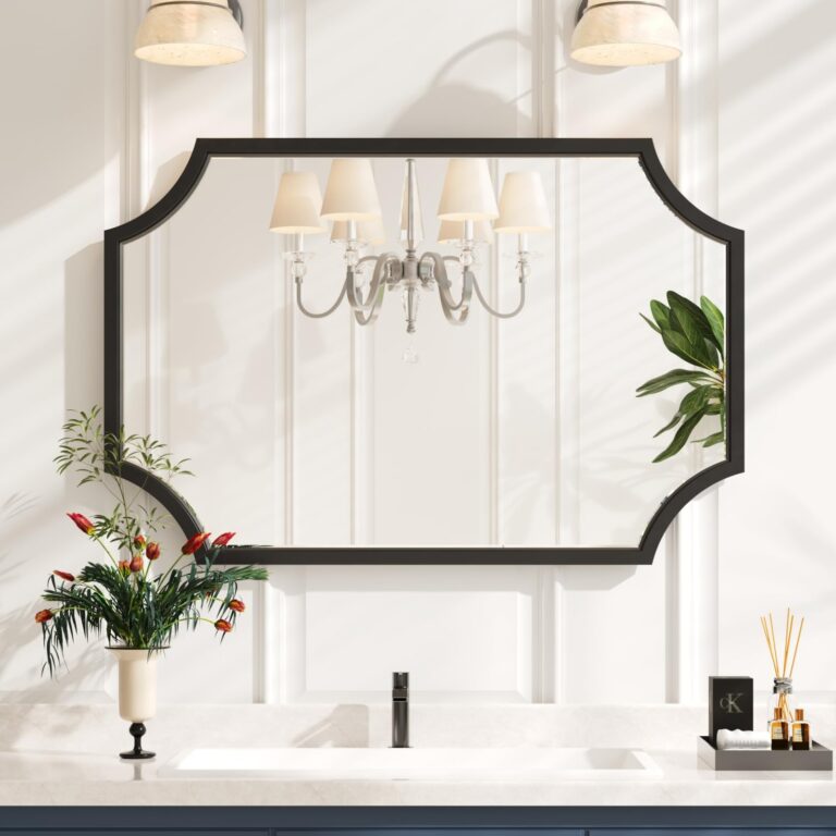 Kelly Miller Scalloped Black Bathroom Mirror for Wall, 24"x36" Black Mirror Decorative Wall Mirror Art Framed Mirror Bevelled for Master Bath Half Bath Living Room Fireplace Mantle Entryway Hallway - Image 9