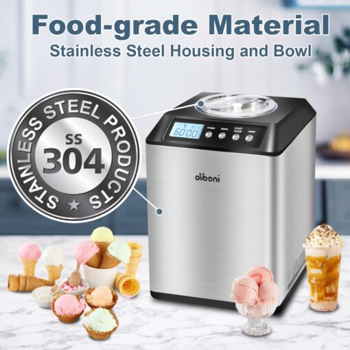 2.6 Qt Ice Cream Maker with Compressor, LCD Digital Display & Timer, No Pre-freezing, Countertop Gelato Makers, Automatic Ice Cream Machine for Homemade Use, Stainless Steel, 10-year Repair Service - Image 6