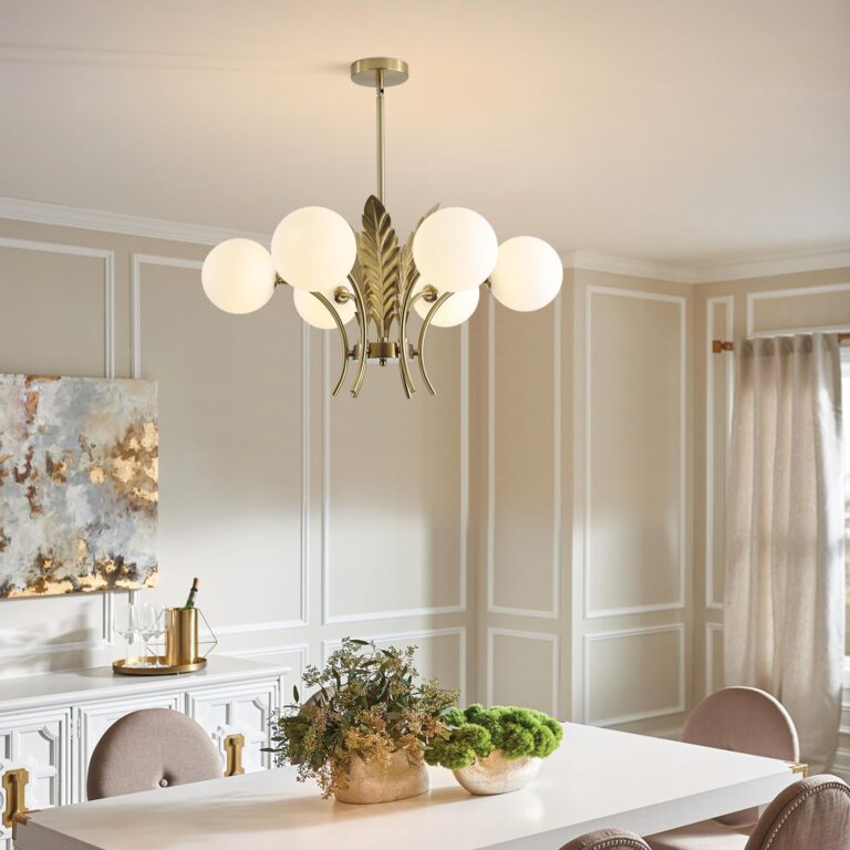 BOKT Mid Century Milk Glass Chandelier Gold G9 Ceiling Chandelier Light Industrial Metal Adjustable Pendant Lighting Farmhouse Large Globe Flush Mount Light Fixture for Dining Room Kitchen Indoor - Image 7