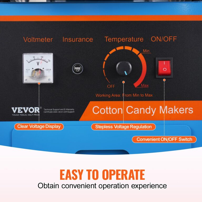 VEVOR Electric Cotton Candy Machine Cart with Cover, 1000W Commercial Floss Maker w/Stainless Steel Bowl, Sugar Scoop and Drawer, Perfect for Home, Carnival, Kids Birthday, Family Party, Blue - Image 8