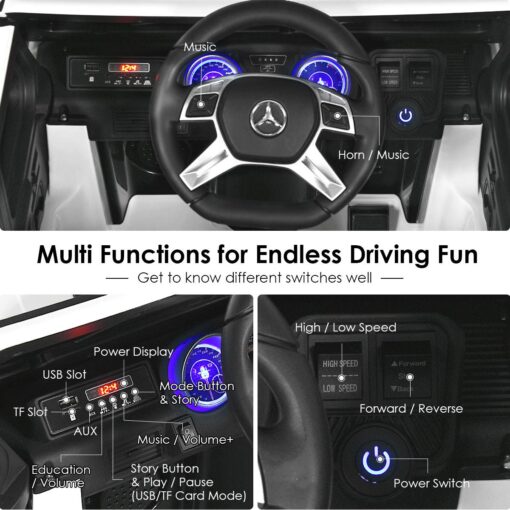 Costzon Ride on Car, Licensed Mercedes-Benz Maybach, 12V Battery Powered Vehicle Toy w/ 2 Motors, Remote Control, 3 Speeds, Lights, Horn, Music, Aux, Storage, Truck, Electric Car for Kids (White) - Image 7