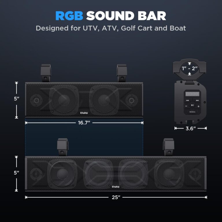 Ehaho 25 Inch UTV Sound Bar, ATV SoundBar Bluetooth with RGB Lighting, IP65 Waterproof Golf Cart Sound Bar, Amplified Powersports SXS SoundBar, UTV Speakers Compatible with Polaris RZR Can-Am - Image 2