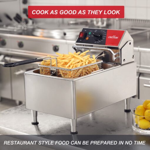 CROSSON ETL Listed 13Lbs Electric Deep Fryer Countertop with Easy-assembling Solid Basket,Removeable Oil Container for Restaurant Home Use-120V,1800W Commercial Deep Fryer - Image 6
