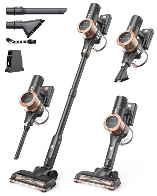 MIUZZY 48kPA Cordless Vacuum Cleaner, 190AW Powerful Suction, Max 60min Runtime, 4000mAh Large Battery, Anti Hair Wrap Stick Vacuum, Vacuum Cleaners for Home, Pet Hair, Hard Floors and Carpets, Cars