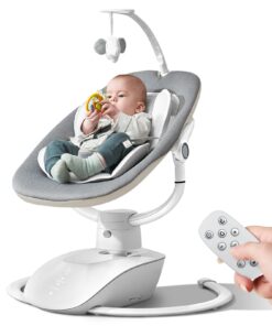 Baby Swing for Infants, Electric Baby Swing with Remote Control, 5 Motions & 4 Speeds, Infant Swings with 8 Lullabies, and 180° Rotating Seat, Indoor & Outdoor Use