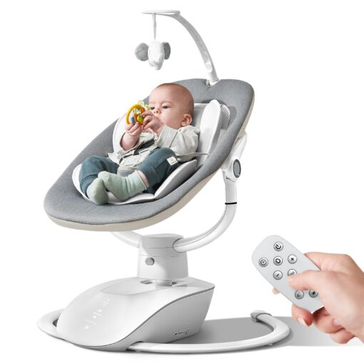 Baby Swing for Infants, Electric Baby Swing with Remote Control, 5 Motions & 4 Speeds, Infant Swings with 8 Lullabies, and 180° Rotating Seat, Indoor & Outdoor Use