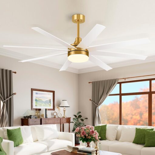 Breezary 65 Inch Ceiling Fan with Light and Remote, 8-Blade, Reversible DC Motor, 6-Speed, Timer, Industrial Ceiling Fans with Led Light Chandelier for Bedroom Office (Gold & White) - Image 4