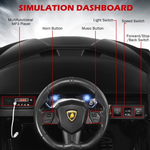 INFANS 12V Licensed Lamborghini Sian Kids Ride On Car with Parent Remote Control, Spring Suspension, MP3 Player, Electric Toy Roadster Carbon Fiber Textured for Toddler (Black) - Image 5