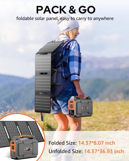 Solar Powered Generator 200W Peak/100W Rated, Portable Solar Generator Power Station with Solar Panels 40W Included, 146Wh Solar Power Bank with AC Outlet 110V for Home Use Camping Outdoor Adventure - Image 4