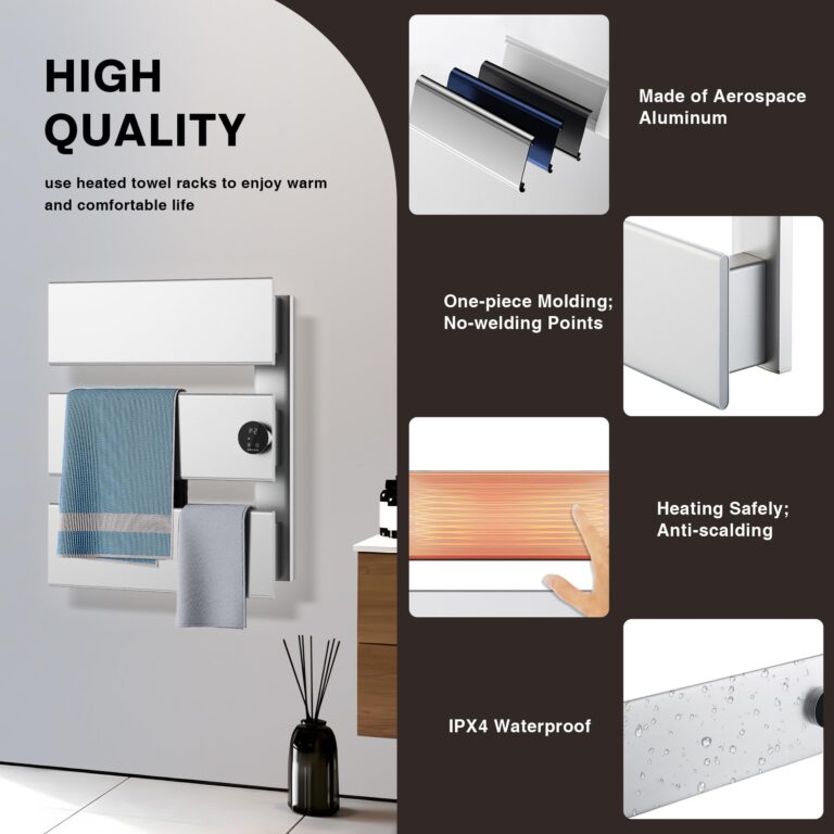 K&KALONZO Electric Towel Warmer, 18.35" W x 22.8" H Wall-Mounted Towel Heater with Built-in Timer, Waterproof Aluminum Towel Warmer for Bathroom, Support Plug-in and Hardwired, Silver, K3-R-S - Image 4
