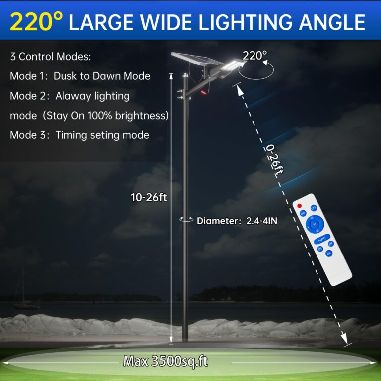 JAYNLT Y-9800W Solar Street Lights Outdoor, 750000LM 6500K High Powered Commercial Parking Lot Lights Dusk to Dawn, Waterproof Solar Security Flood Lights with Remote for Driveways, Basketball Courts - Image 4