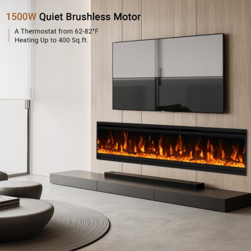 30 inch Electric Fireplace, Ultra-Thin Electric Fireplace Inserts, Ultra-Narrow Frame, Wall Mounted and Recessed Fireplace, Log & Crystal, Touch Screen & Remote Control, 1500W - Image 7