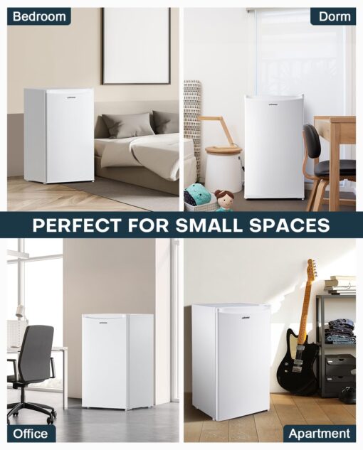 Upstreman 3.2 Cu.Ft Mini Fridge with Freezer, Single Door Mini Fridge, Dorm Fridge, Adjustable Thermostat, Mini Refrigerator for Dorm, Office, Bedroom, White-BR321 - Image 4