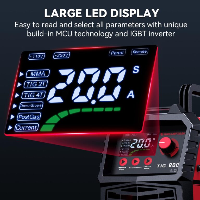ARCCAPTAIN TIG Welder 200A, High Frequency 110v/220v Dual Voltage TIG/Stick/Arc 2 in 1 Welder LED Digital Display Welding Machine with 2T/4T Function and Tungsten Electrode - Image 8