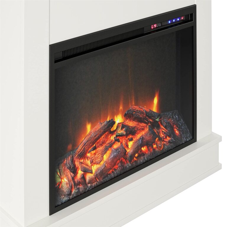 Ameriwood Home Mateo 30 Inch Electric Fireplace with Mantel, Replaceable Fireplace Insert Heater, Freestanding, Remote Control, Timer, Realistic Log and Flame Effect, White - Image 5