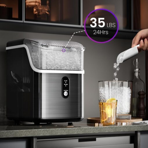 Nugget Ice Maker Countertop, 35Lbs/Day Portable Table Top Machine with Chewable & Crushed Ice, Self-Cleaning, One-Touch Operation for Home(Stainless Steels Black) - Image 7