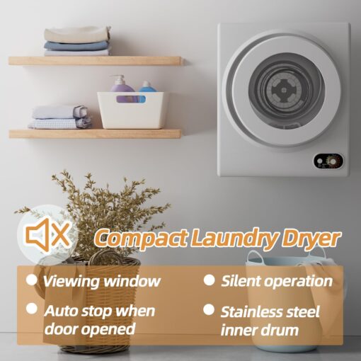 Elevon Compact Laundry 120V Clothes Stainless Steel Inner Tub, Electric Machine for Small Space, Apartments, hostels, RVs, 4 Modes Portable Dryer, 1.5 Cubic Feet, Gray - Image 5