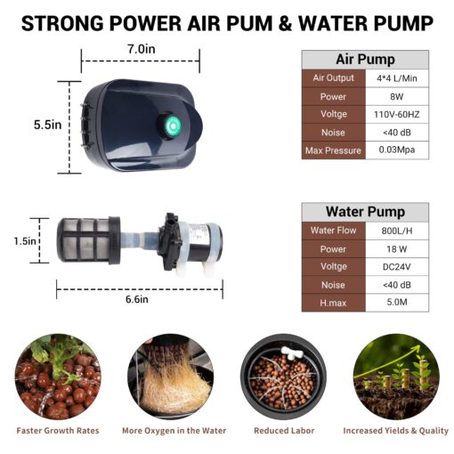 RDWC Top Feed Drip Hydroponics Systems, Recirculating Deep Water Culture Hydroponic Bucket System, 5 Gallon Hydroponics Growing System Kit with Water Pump, Air Pump(4 Bucket + Reservoir + Drip Kit) - Image 7