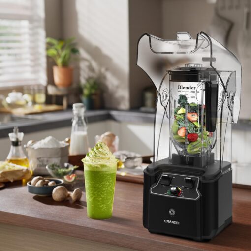 CRANDDI Quiet Commercial Blender with Soundproof Shield, 2200 Watt Professional Blenders for Kitchen with 80oz Jar and Self-Cleaning, High-Speed Blenders K90 Black - Image 3