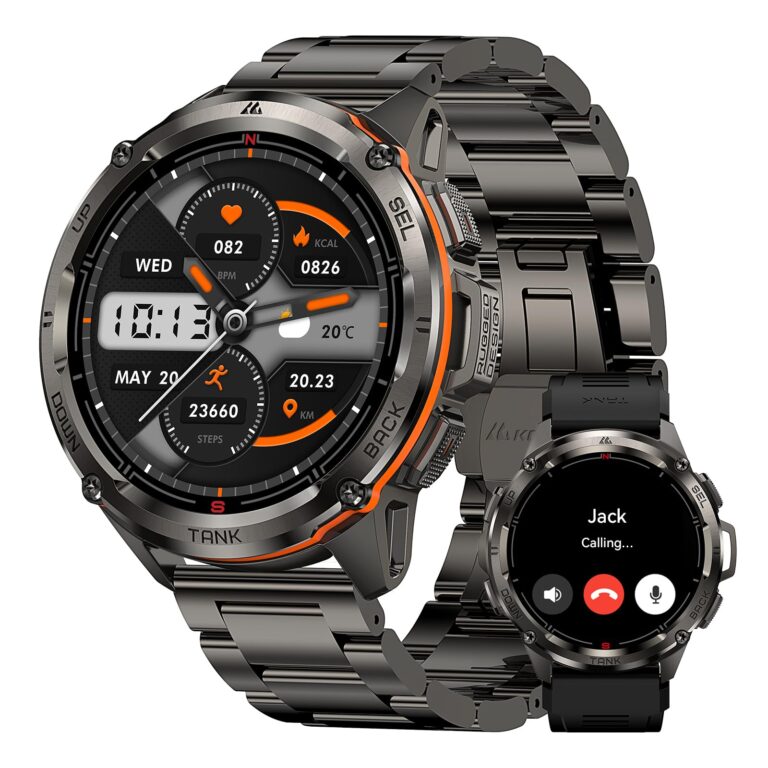 KOSPET Tank T3 Ultra GPS Smart Watch for Men-Pressure/Altitude/Compass, Extra-Large Battery, Stainless Steel Unibody Rugged Military Smartwatch Make/Answer Call, 5ATM Waterproof (2 Bands)
