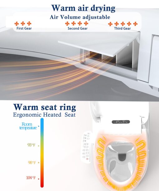 Cioreznt Electronic Bidet Toilet Seat Elongated with Heated Seat, Warm Air Dryer, Endless Warm Water, Oscillating and Pulsating Spray Wash, Stainless Steel Self-Clean Nozzle, Silent ECO Child Mode - Image 7