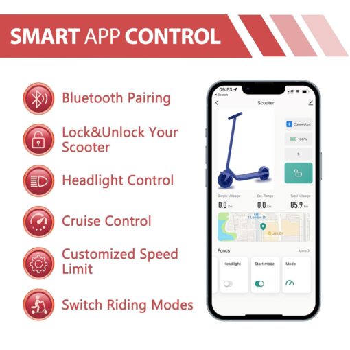 Electric Scooter, 8.5" /10“Tire, 16/19/22Mph Top Speed, 12/22/28 Miles Long Range, Folding Escooter for Adults and Teens with Dual Braking,Dual Suspension, App - Image 3